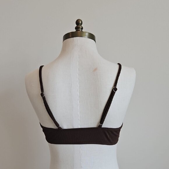 Brown Ribbed Tie-Front Bikini Top - Picture 4 of 5